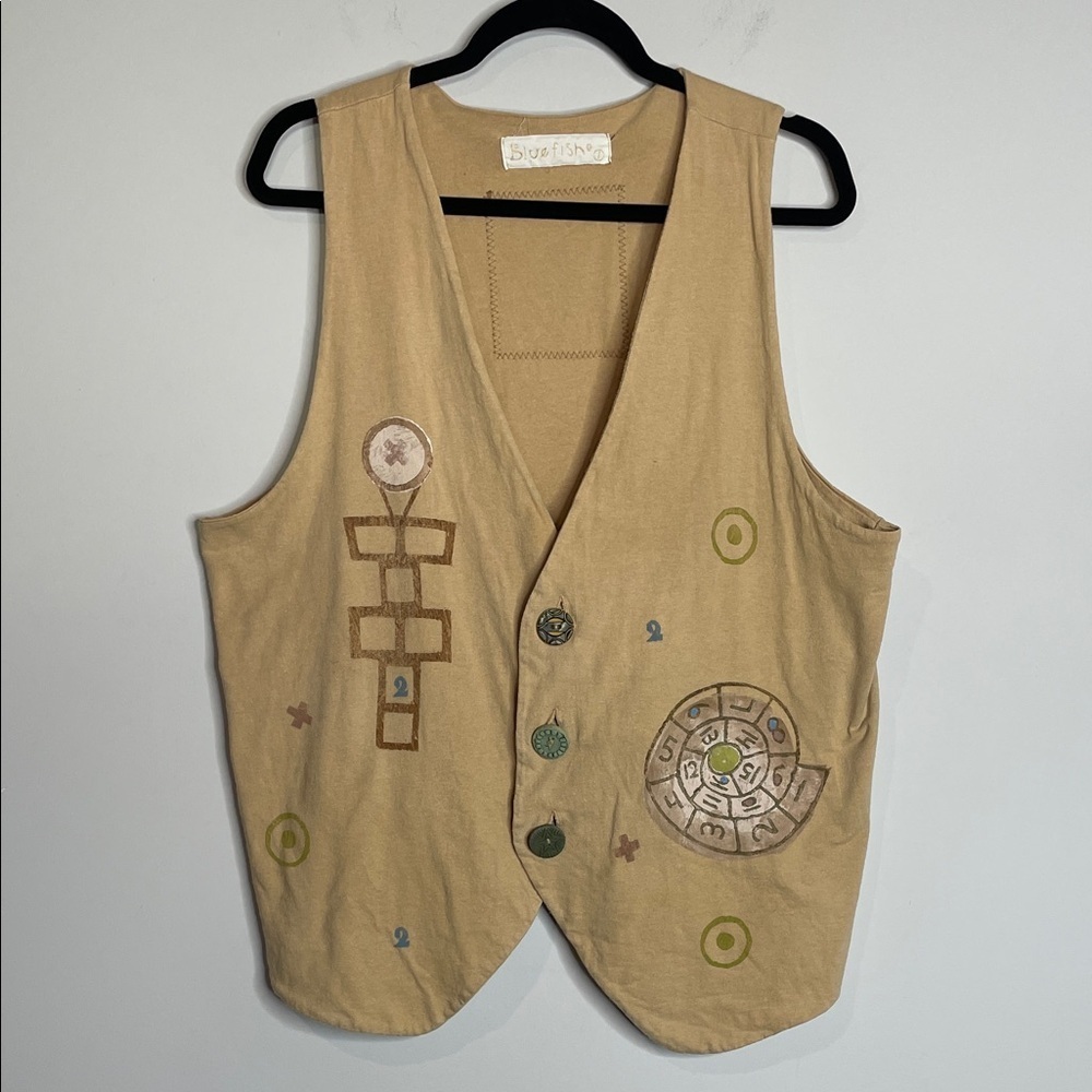 Blue Fish | Women’s Hand Painted Art to Wear Vest Cotton Made in USA OS